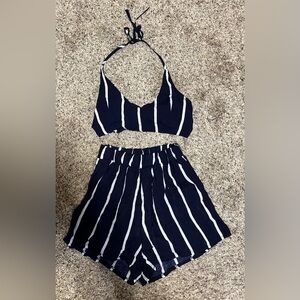 Striped Halter Top and Shorts Set